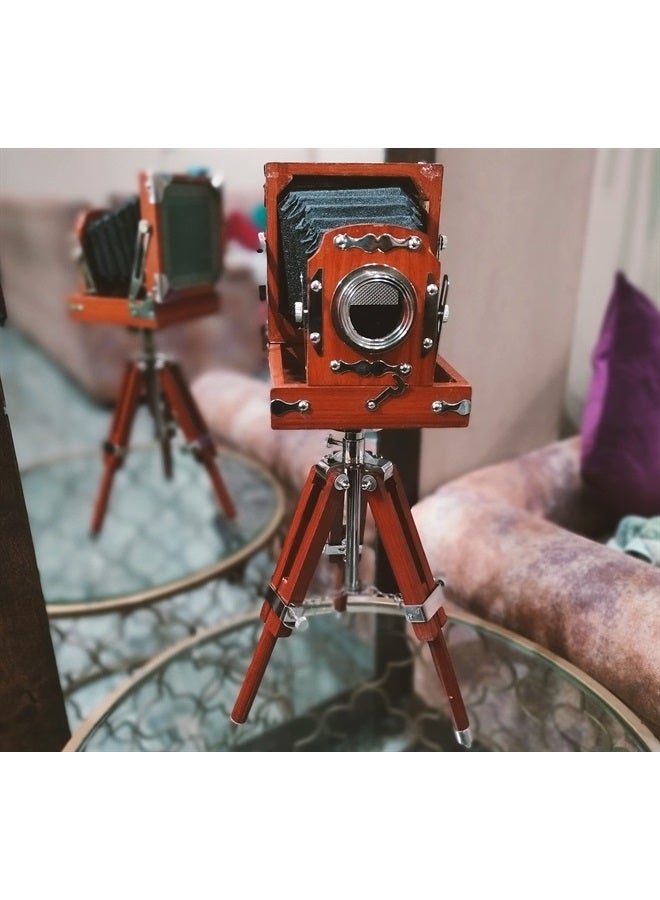 New Antique Vintage Look Film Camera Wooden Tripod Collectible Studio Gift Item Brown Color (22 Inches)