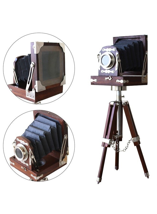 New Antique Vintage Look Film Camera Wooden Tripod Collectible Studio Gift Item Brown Color (22 Inches)