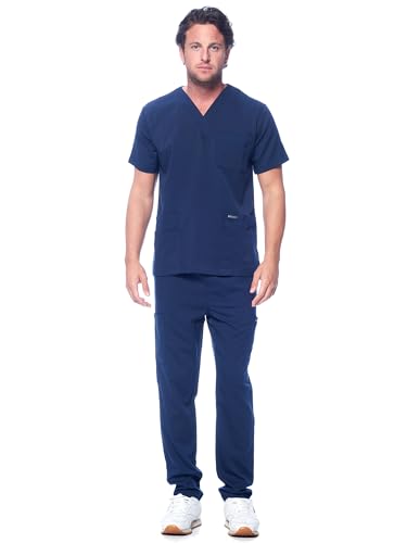 Dagacci Medical Uniform Unisex Women and Mens VNeck Super Stretch Scrub Set Navy XS