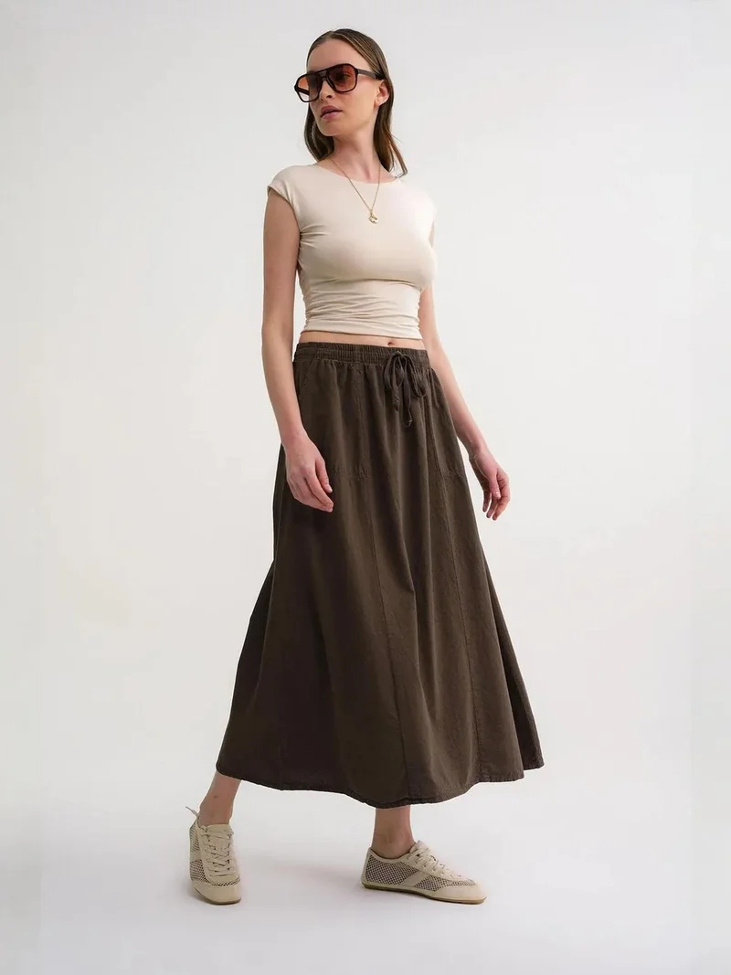 MixRay Mixray High-Waisted Poplin Skirt with Drawstring Detail