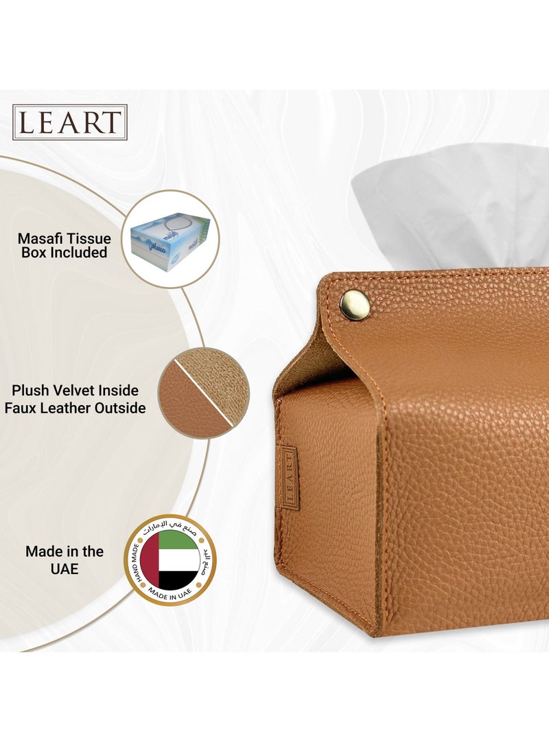 LeArt Leather Tissue Box Holder – Tissue Box Holder for Home Decorations for Living Room, Bedroom and Office | Tissue Box Cover | Car Tissue Holder | Tissue Box Cover for Car (Caramel) - Image 2