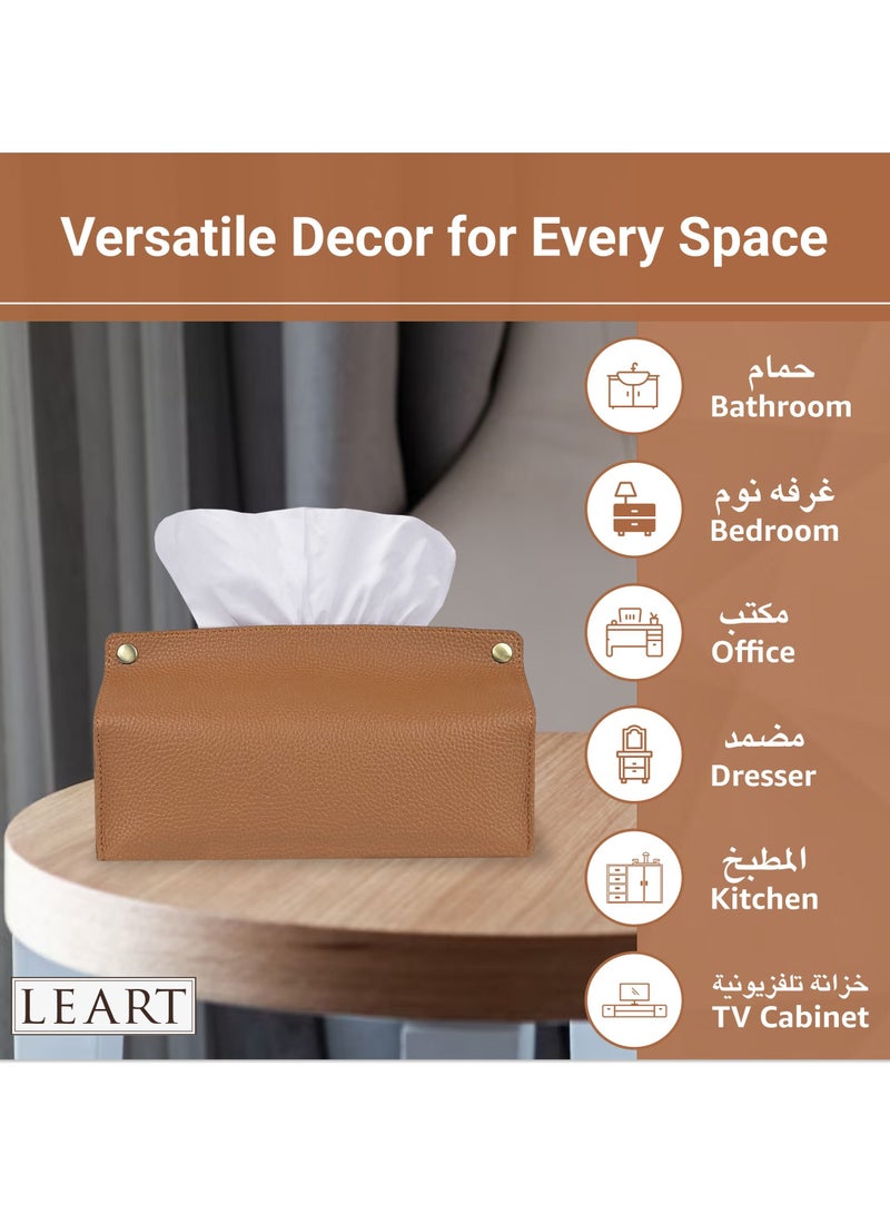 LeArt Leather Tissue Box Holder – Tissue Box Holder for Home Decorations for Living Room, Bedroom and Office | Tissue Box Cover | Car Tissue Holder | Tissue Box Cover for Car (Caramel) - Image 3