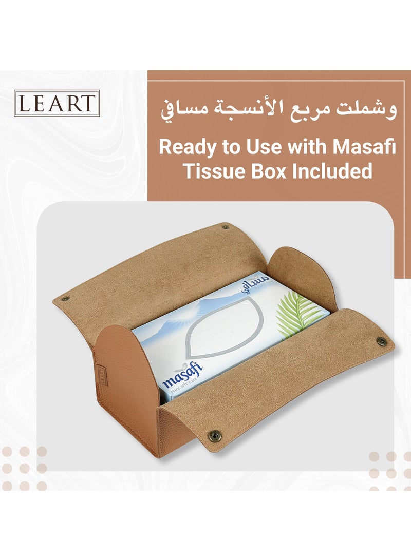 LeArt Leather Tissue Box Holder – Tissue Box Holder for Home Decorations for Living Room, Bedroom and Office | Tissue Box Cover | Car Tissue Holder | Tissue Box Cover for Car (Caramel) - Image 4