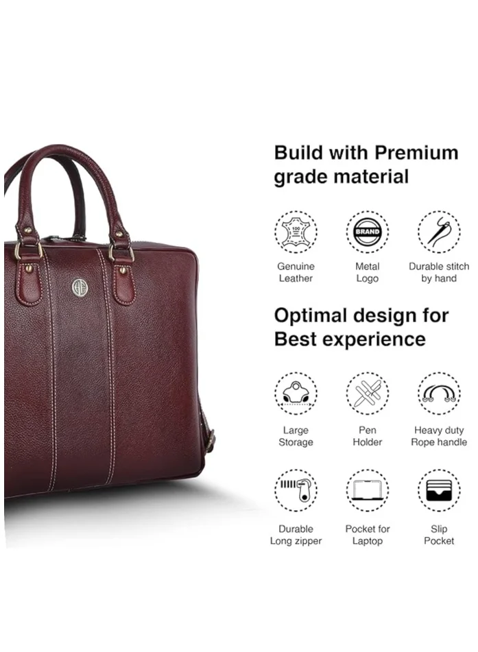 Hammonds Flycatcher  Leather Laptop Bag for Men/Office Bag for Men, Brushwood | Fits Up to 16 Inch Laptop/MacBook | Leather Bag with Shoulder Straps | Laptop Messenger Bag/Leather Bag for Men | LB197BR | XGVS for Men | Best Price UAE