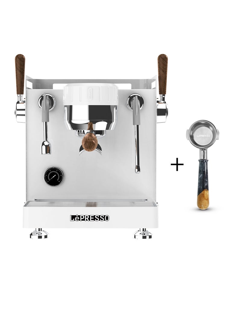 LePRESSO 15 Bar Espresso Machine with Dual Italian Pump & Triple Boiler, Touch Control, Portafilter Bottomless 58mm, Cappuccino Maker, Steam Wand, Coffee Machine with High Pressure Extraction for Home/Office/Cafe, Stainless Steel, Wood, Alloy (Ring) - Brown Bundle - Image 1