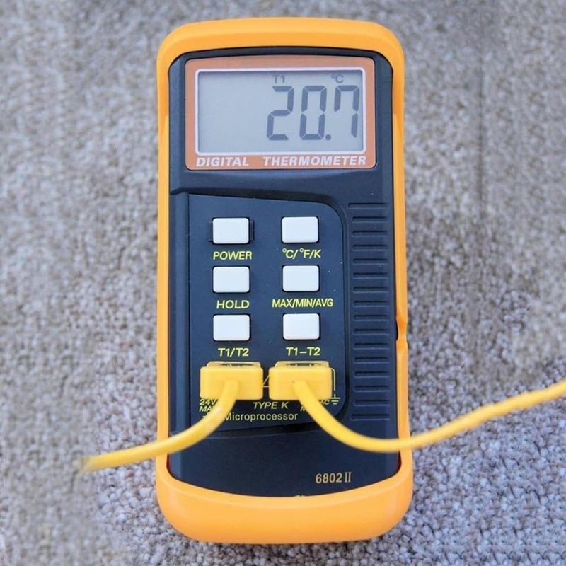 Dual-Channel K-type digital thermocouple thermometer (with 2 pipe clamps) yellow - Image 2