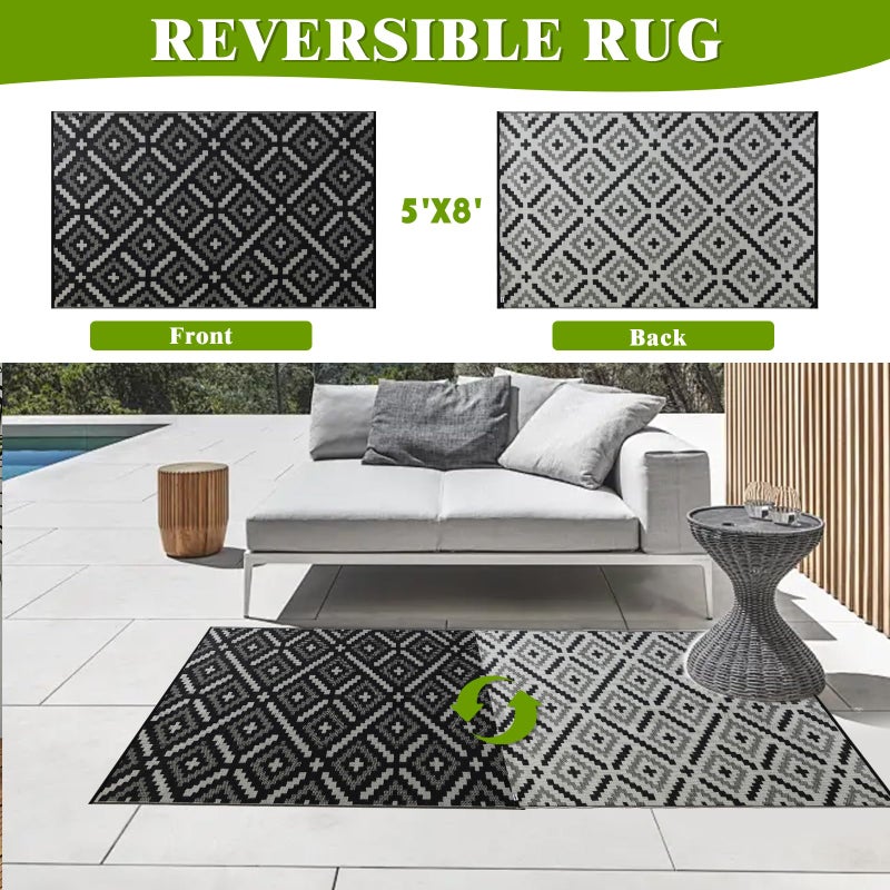 YONILE Outdoor Rug 5x8 ft Waterproof, Reversible Outdoor Plastic Straw Rug for Patios Clearance, Outdoor Area Rug Carpet RV Mat for Camping Backyard Deck Porch - Image 2