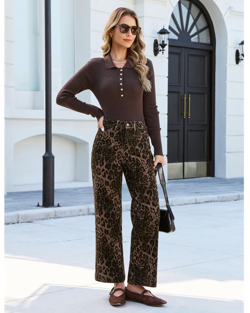 LookbookStore Womens Jeans Stretchy Leopard Cheetah Print Country Concert Outfits for Women Brown Leopard Size X-Large Size 16 18 - Image 5