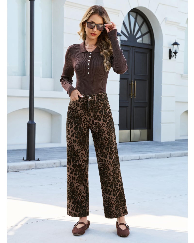 LookbookStore Womens Jeans Stretchy Leopard Cheetah Print Country Concert Outfits for Women Brown Leopard Size X-Large Size 16 18 - Image 3