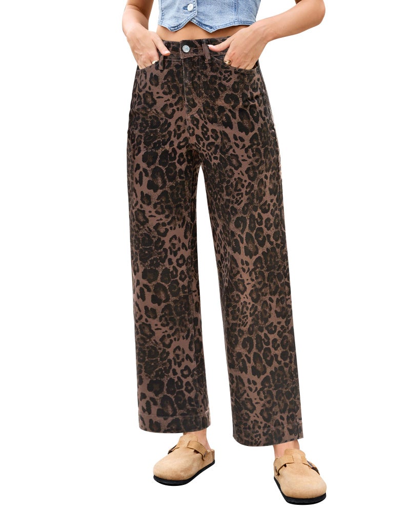 LookbookStore Womens Jeans Stretchy Leopard Cheetah Print Country Concert Outfits for Women Brown Leopard Size X-Large Size 16 18 - Image 1