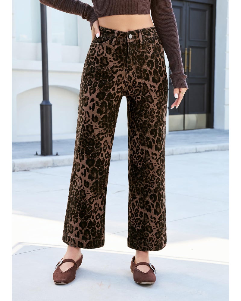 LookbookStore Womens Jeans Stretchy Leopard Cheetah Print Country Concert Outfits for Women Brown Leopard Size X-Large Size 16 18 - Image 4