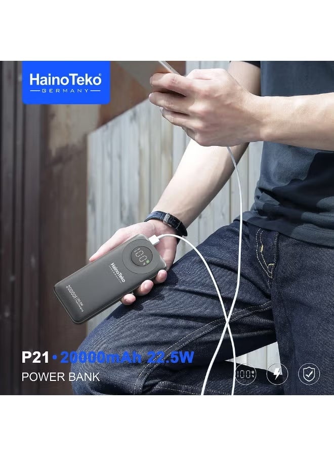 Haino Teko P21 20000mAh Portable Power Bank with 22.5W Fast Charging, LED Digital Display, Built-in Cables, Dual Device Support, Compact Durable Design – Black High-Capacity External Battery Pack for Smartphones, Tablets, Gadgets, Travel, Work, Office, and Daily Use - Image 3