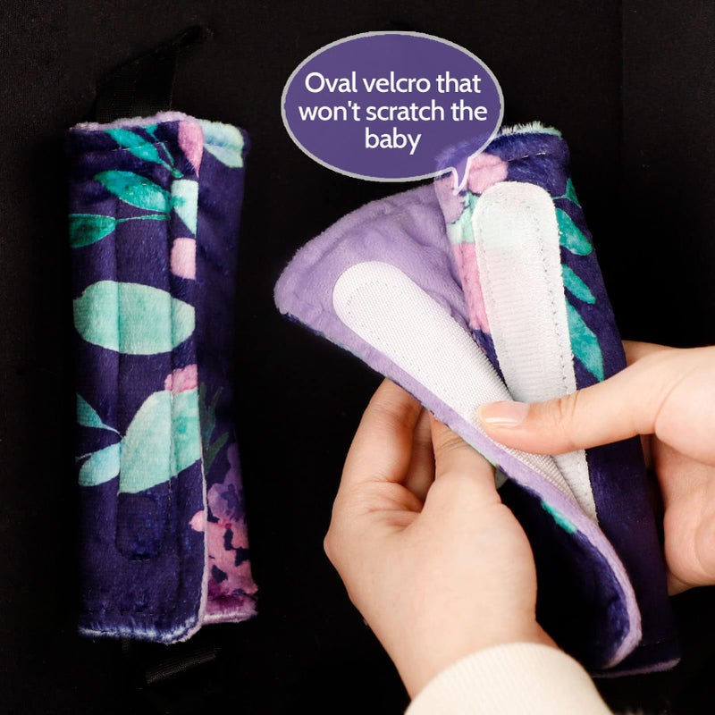 TANOFAR Baby Car Seat Head Support for Girls, Infant Carseat Insert Super Soft Fleece Newborn Headrest Seatbelt Covers for Car Seat, Stroller, Bouncer, Purple Flower - Image 5