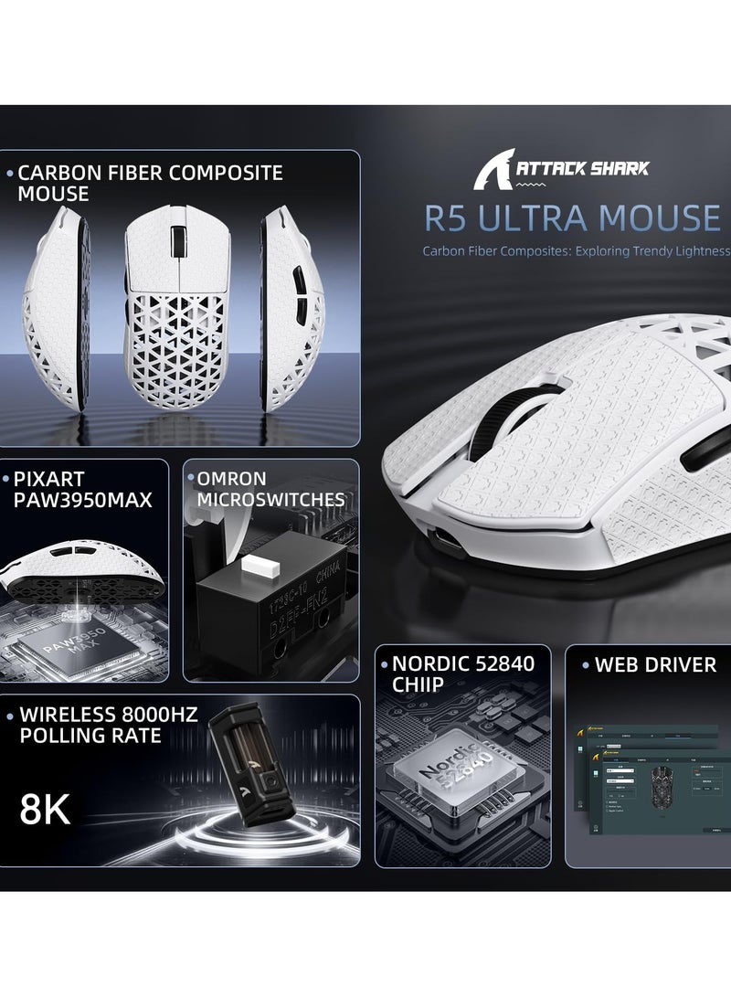 R5Ultra 8K Carbon Fiber Wireless Gaming Mouse with 42,000 DPI -PAW3950 MAX Sensor -39g Ultra-Lightweight -Nordic52840 -Wired/BT/2.4GHz Wirelss Programmable Mouse for PC/Mac - view 3