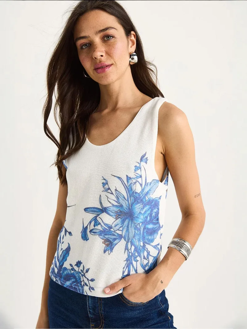 بيانكو لوتشي بلوزة بدون أكمام بياقة على شكل حرف  بنقوش الزهور من لوتشي