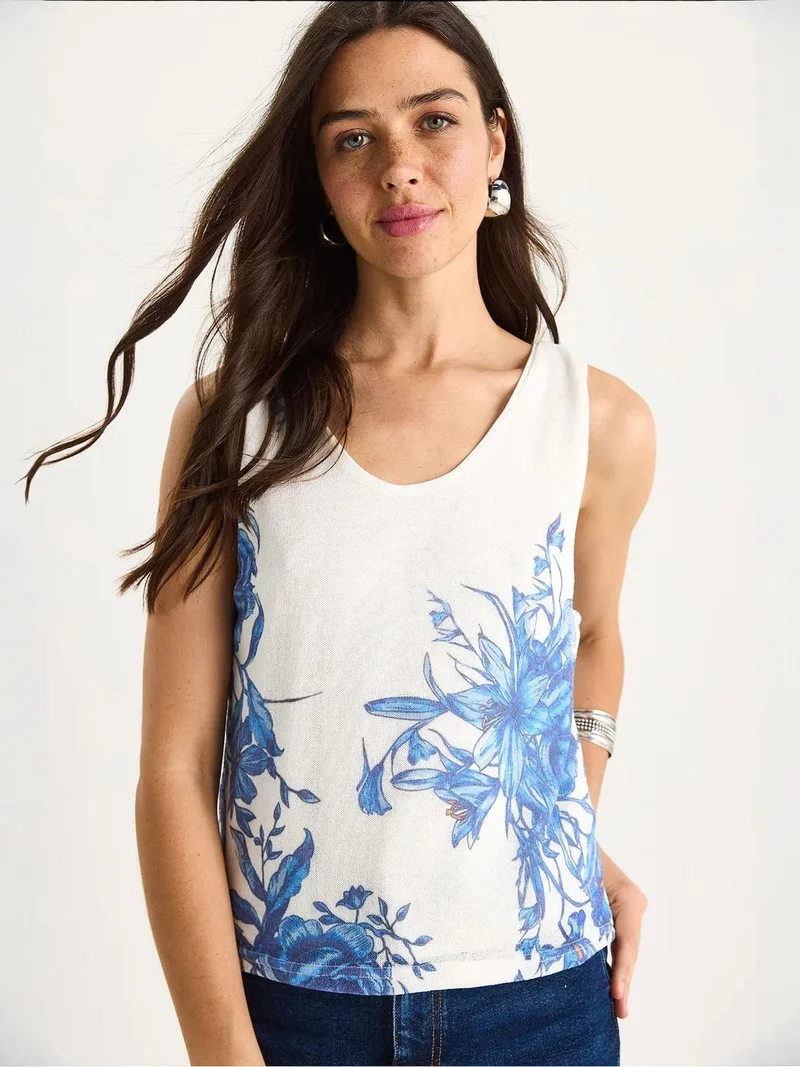 Bianco Lucci Multicolor LUCCI Floral U Collar Sleeveless Top for Women | Best Price UAE