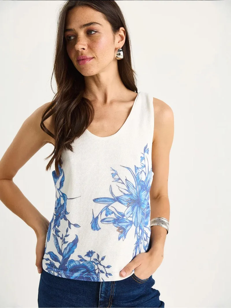 بيانكو لوتشي بلوزة بدون أكمام بياقة على شكل حرف  بنقوش الزهور من لوتشي