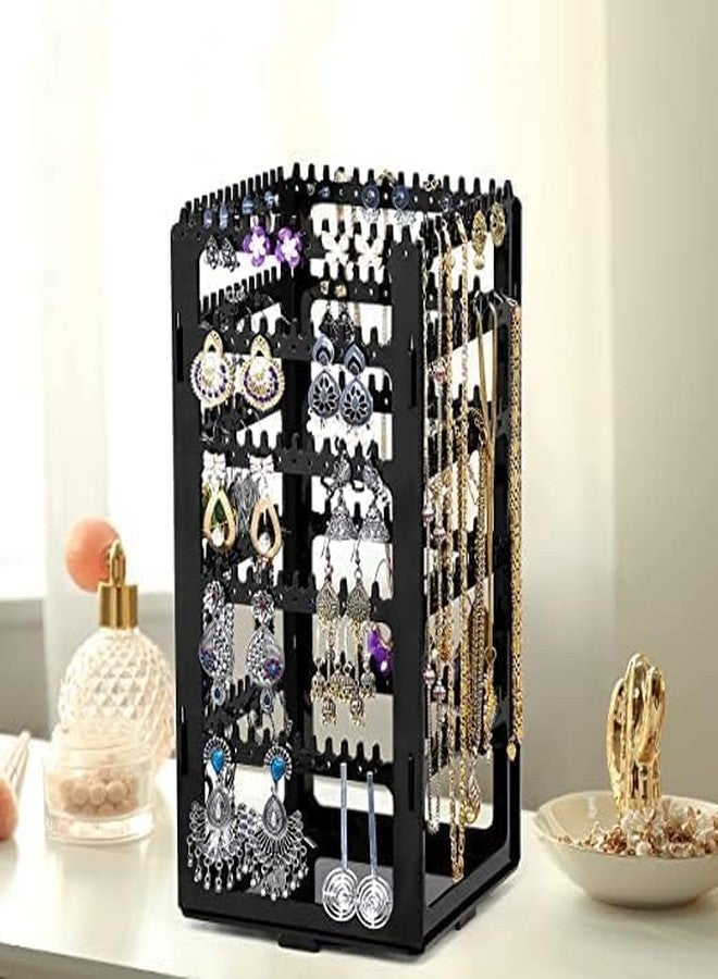 DecoLogy Acrylic Rotating Earrings Stand Jewelry Display Organiser/Earrings Organiser/Jewellery Towers/Jewellery Stands/Earring Organizer Box/Chain Organiser (Rotating Earrings Organizer-Black, 1-SET) - Image 1