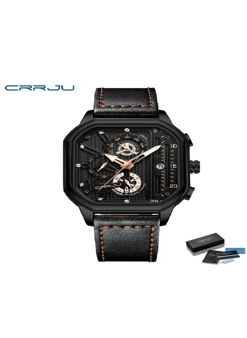 CRRJU CRRJU Men Watches Top Brand Luxury Leather Watch For Men Waterproof Sport Watch Man Quartz Wristwatch Date Chronograph+Box  - Image 1