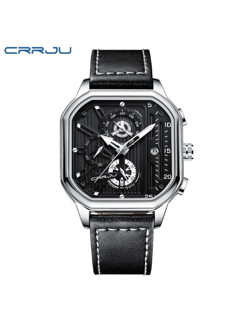 CRRJU CRRJU Men Watches Top Brand Luxury Leather Watch For Men Waterproof Sport Watch Man Quartz Wristwatch Date Chronograph+Box  - Image 3