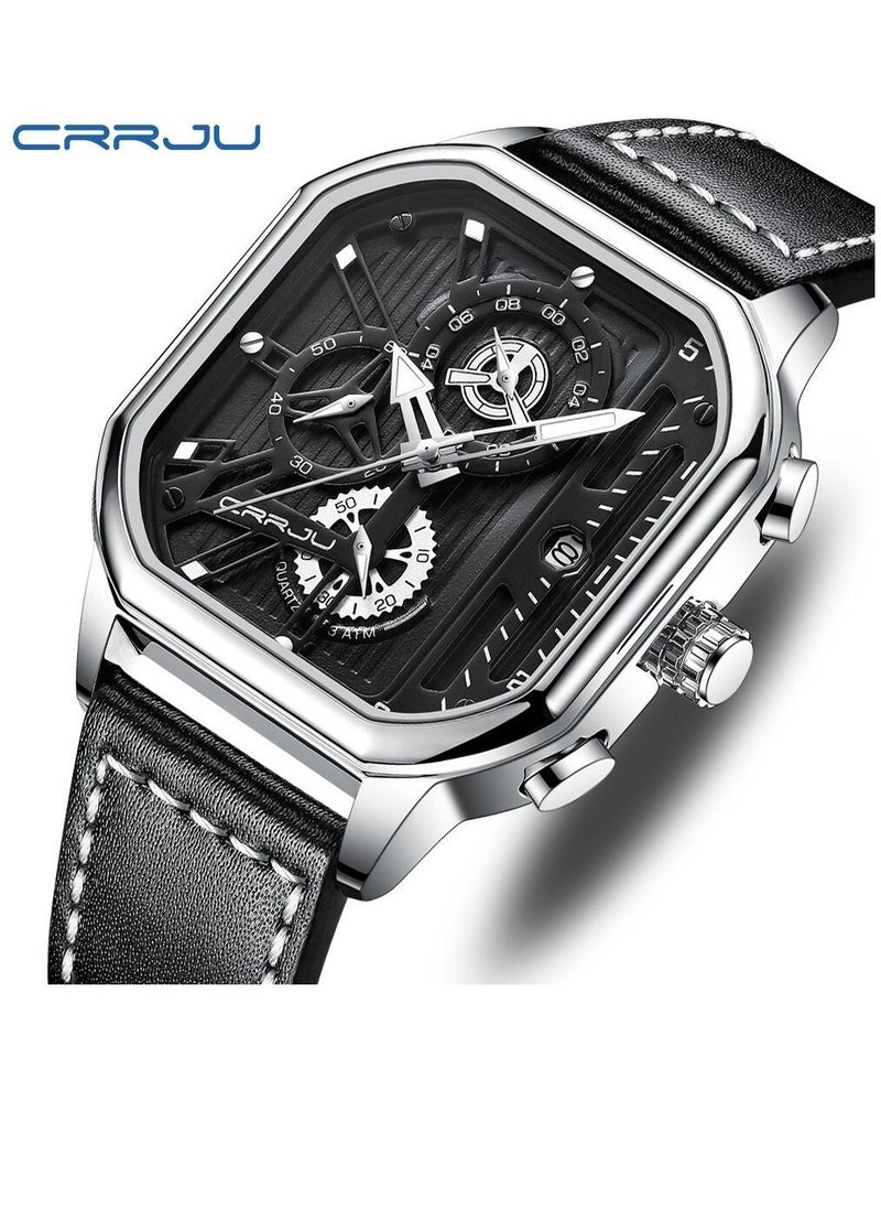 CRRJU CRRJU Men Watches Top Brand Luxury Leather Watch For Men Waterproof Sport Watch Man Quartz Wristwatch Date Chronograph+Box  - Image 2