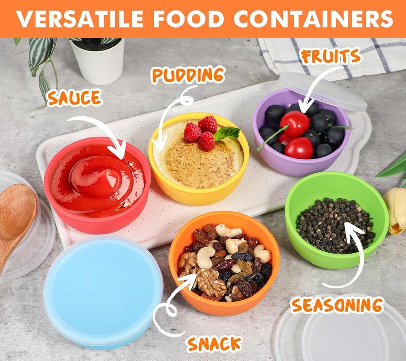 KOLUTI Nonstick Silicone Pinch Bowls Set of 6 4oz Small Condiment Dipping Sauce Prep Bowl with Lid Colorful Snack Serving Food Storage Mixing Containers for Side Dish Microwave  Freezer Safe - Image 4