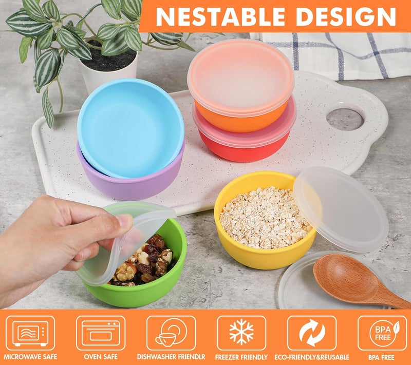 KOLUTI Nonstick Silicone Pinch Bowls Set of 6 4oz Small Condiment Dipping Sauce Prep Bowl with Lid Colorful Snack Serving Food Storage Mixing Containers for Side Dish Microwave  Freezer Safe - Image 5
