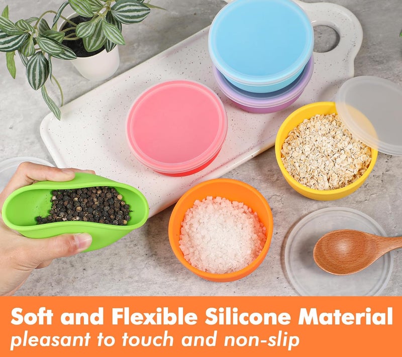 KOLUTI Nonstick Silicone Pinch Bowls Set of 6 4oz Small Condiment Dipping Sauce Prep Bowl with Lid Colorful Snack Serving Food Storage Mixing Containers for Side Dish Microwave  Freezer Safe - Image 3