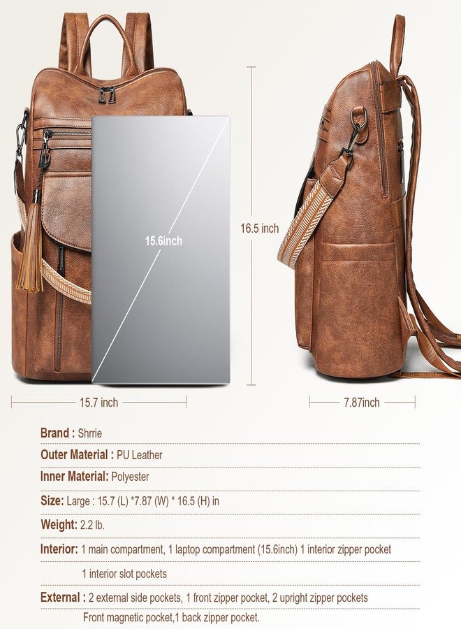 Shrrie Laptop Backpack for Women 15.6 inch,Travel Leather Backpack Purse Nurse Teacher Carry on Backpack Computer Bag,Professional Water-Resistant College Business Work Casual Daypack,Two-toned Brown - Image 3