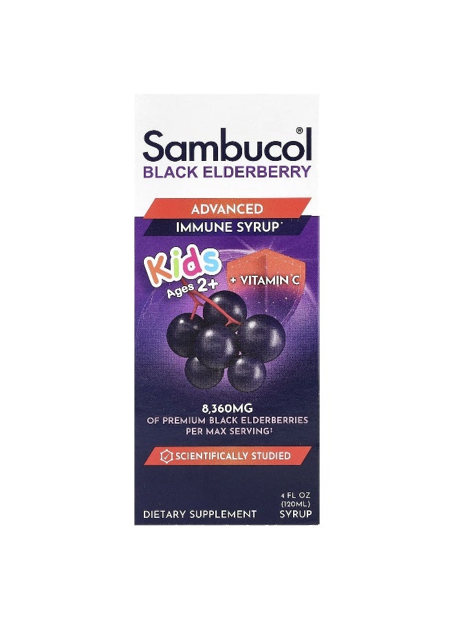 Sambucol, Kids, Black Elderberry, Advanced Immune Syrup, 2 Years & Older, Berry, 4 fl oz (120 ml) (Packaging may vary)