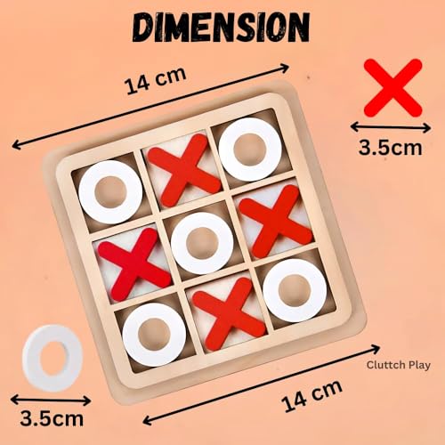 KRySt Wooden Tic Tac Toe Board Game for Kids & Adults | Classic Noughts and Crosses Strategy Game | 3x3 Grid Educational Family Table Game | Reusable Wooden Travel Game Toy - Image 2