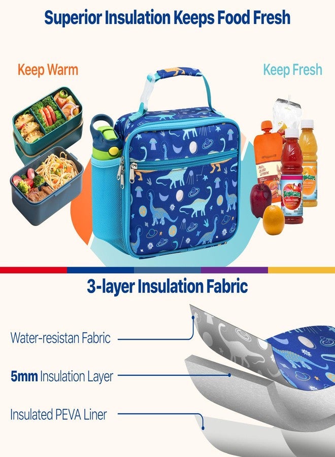 Bagseri Kids Lunch Bag Boys - Insulated Lunch Bag for Kids Reusable Leak-Proof Boys Lunch Box With Water Bottle Holder Kids Lunch Box for Daycare and School, Blue Space Dinosaur - Image 3