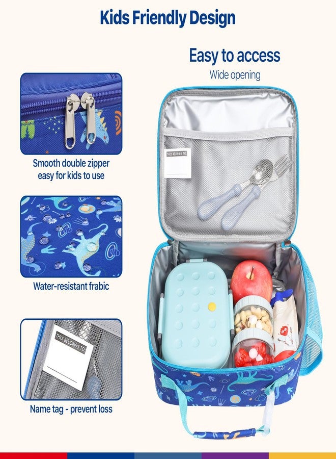 Bagseri Kids Lunch Bag Boys - Insulated Lunch Bag for Kids Reusable Leak-Proof Boys Lunch Box With Water Bottle Holder Kids Lunch Box for Daycare and School, Blue Space Dinosaur - Image 5