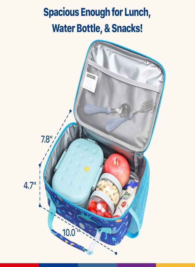 Bagseri Kids Lunch Bag Boys - Insulated Lunch Bag for Kids Reusable Leak-Proof Boys Lunch Box With Water Bottle Holder Kids Lunch Box for Daycare and School, Blue Space Dinosaur - Image 2