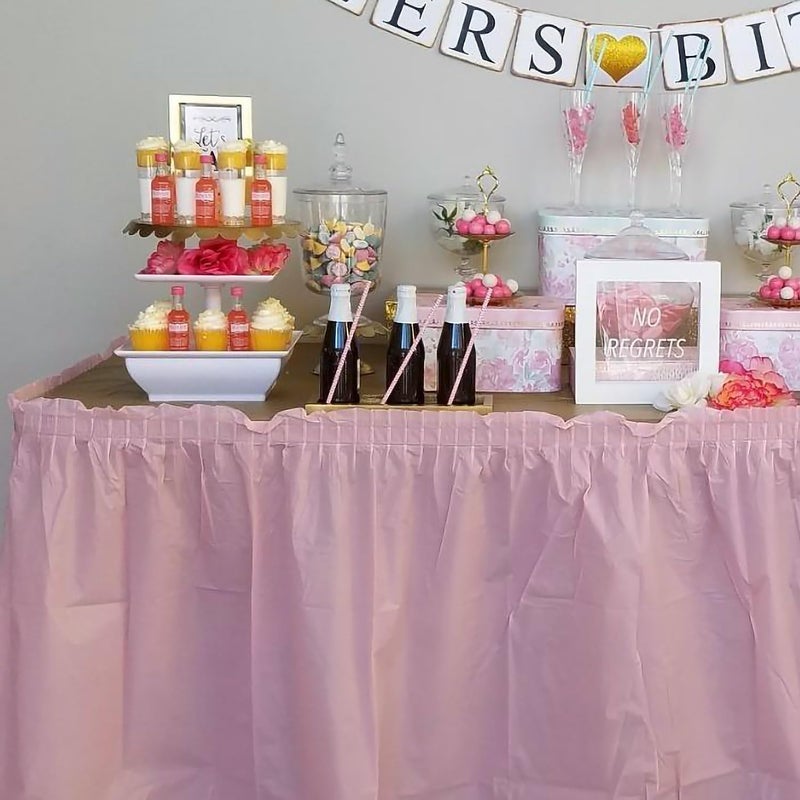 Unique Premium Lovely Pink Solid Plastic Table Skirt (29" x 14 ft) Pack Of 1 - Elegant Design, Easy-to-Attach - Perfect For Parties, Weddings, & Events - Image 3