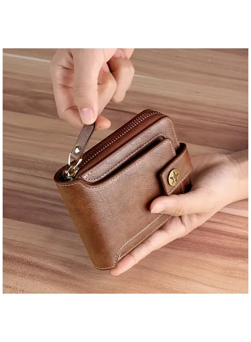 Mens Wallet Premium Gents Pu Leather Solid Color Business Wallet Card Holder with Secure Zipper And Button Closure  - Image 1