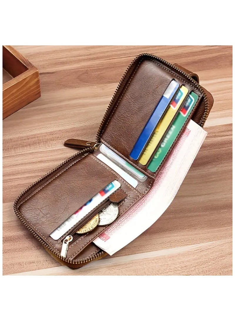 Mens Wallet Premium Gents Pu Leather Solid Color Business Wallet Card Holder with Secure Zipper And Button Closure  - Image 3