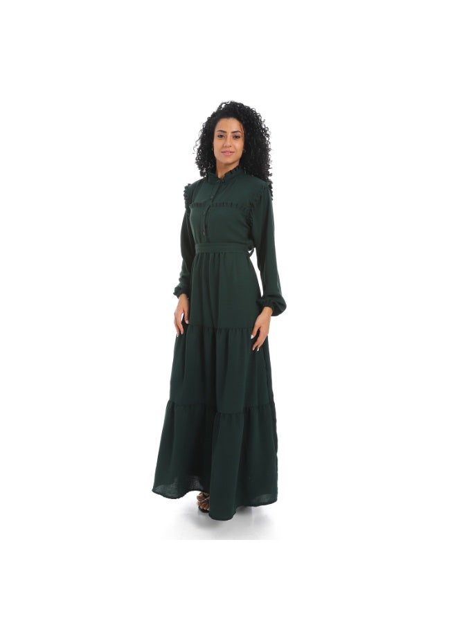 Caesar Women's dress with a tie at the waist and long sleeves  - Image 3