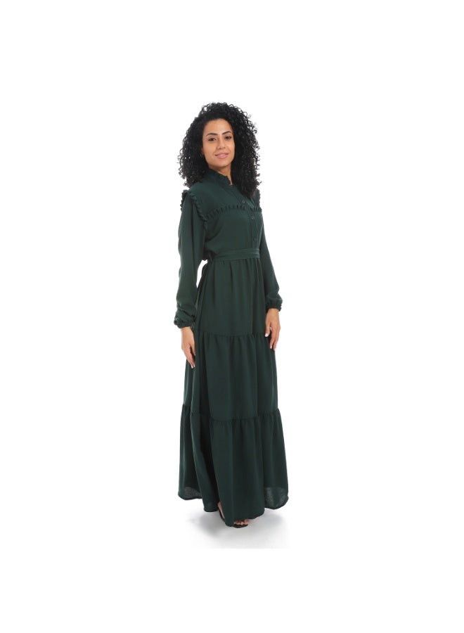 Caesar Women's dress with a tie at the waist and long sleeves  - Image 2