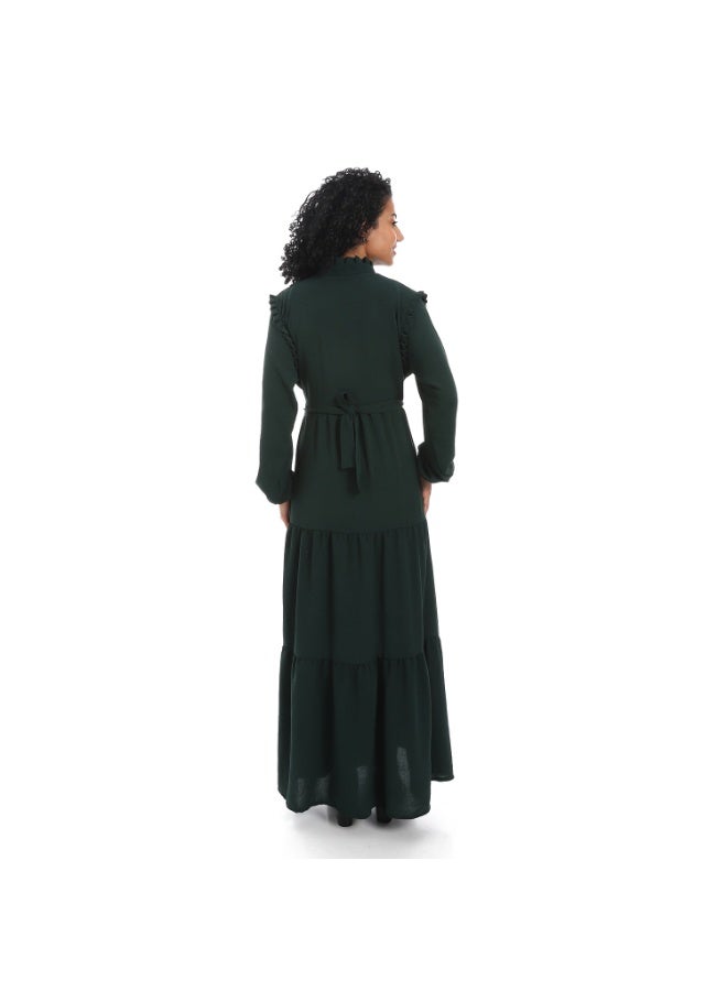 Caesar Women's dress with a tie at the waist and long sleeves  - Image 4