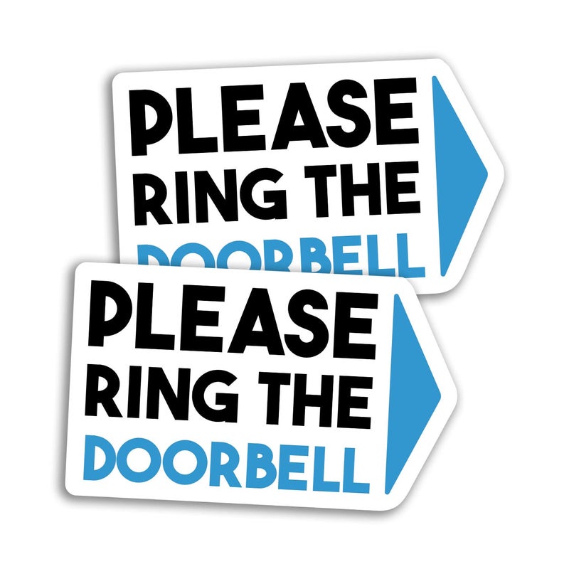 DV DESIGN 2 x 10cm Wide Ring The Doorbell Vinyl Stickers - Front Door Home House Bell Sign Arrow Shop Support Girls Laptop Label Home Sticker #79870 - Image 2