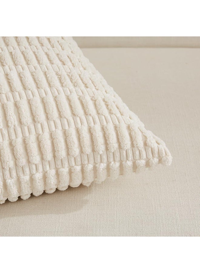 Home Care 2 Packs Boho Decorative Throw Pillow Covers 18x18 Inch for Living Room Couch Bed Sofa, Rustic Modern Farmhouse Home Decor, Soft Corduroy Cream Square Cushion Case 45x45 cm  - Image 4