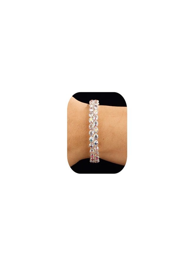 Xerling Full Crystal Iridescent Rhinestones Bracelets for Women Silver Layered Hand Chain Bracelets Bridal Wedding Hand Jewelry (AB Crystal-2 Row) - Image 1