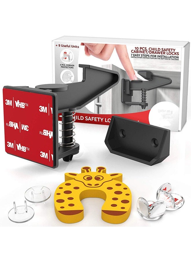 Occuwzz - 10 Pack Cabinet Locks Child Safety  Baby Safety Cabinet Locks NO Drilling 3M Adhesive Baby Proof Drawer Lock Child proofing cabinets latches for Kids Latch for Drawers & Door Child Safety Locks - Image 1