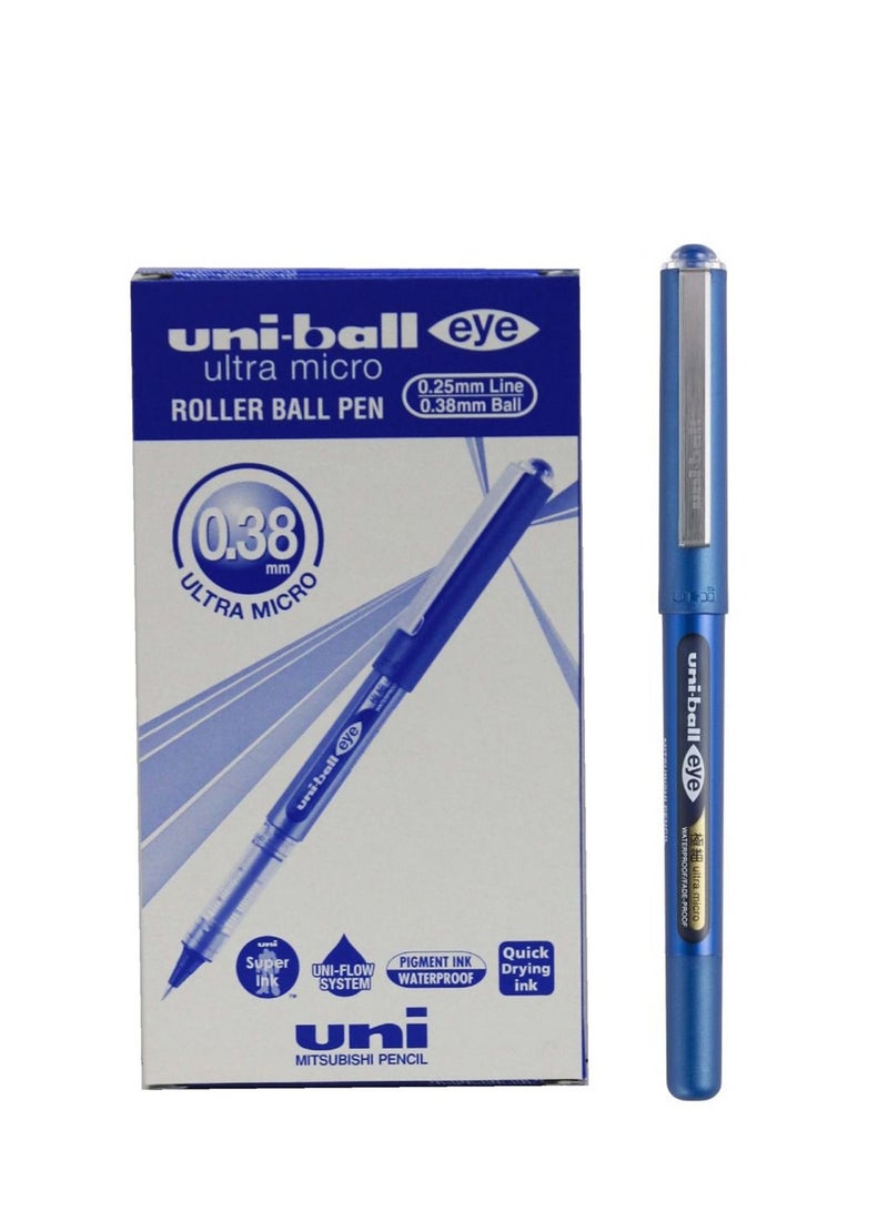 Uniball 12-Piece Eye Ultra Micro Roller Pen 0.38mm Tip Blue Ink  - Image 1