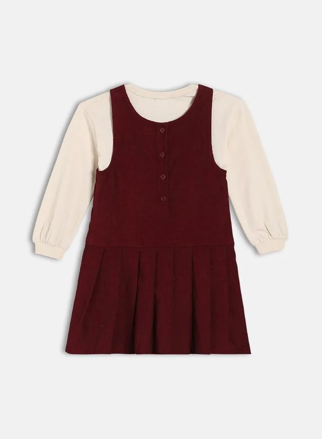 MINIKLUB Girls Cotton A-Line Pinny Dress and Long Sleeve Top