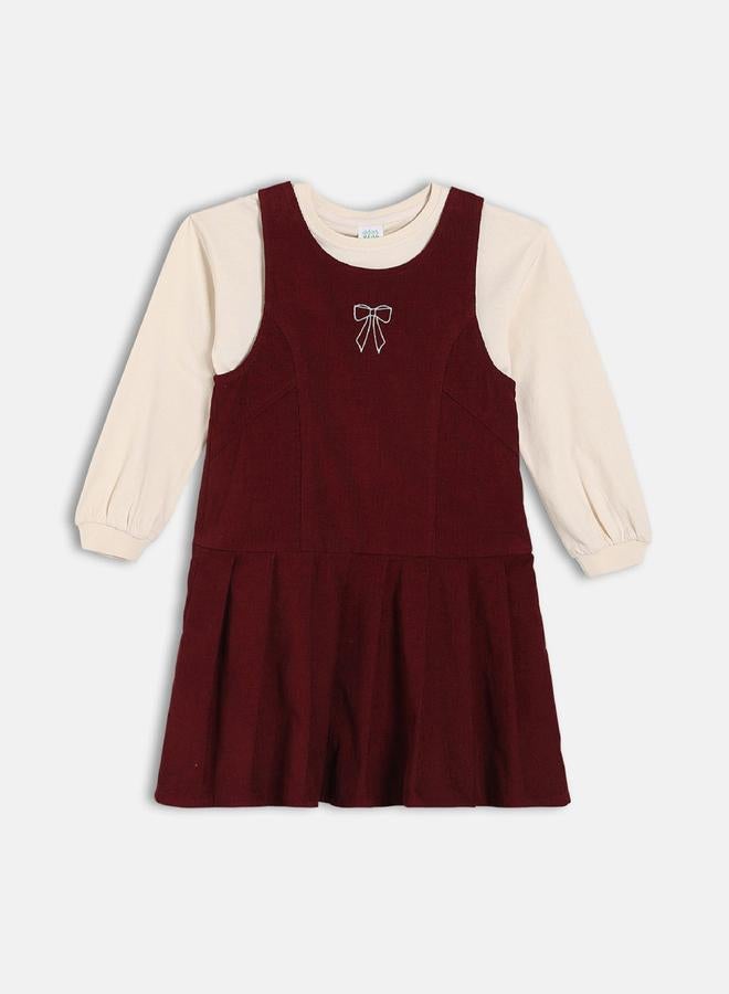 MINIKLUB Girls Cotton A-Line Pinny Dress and Long Sleeve Top - Image 1