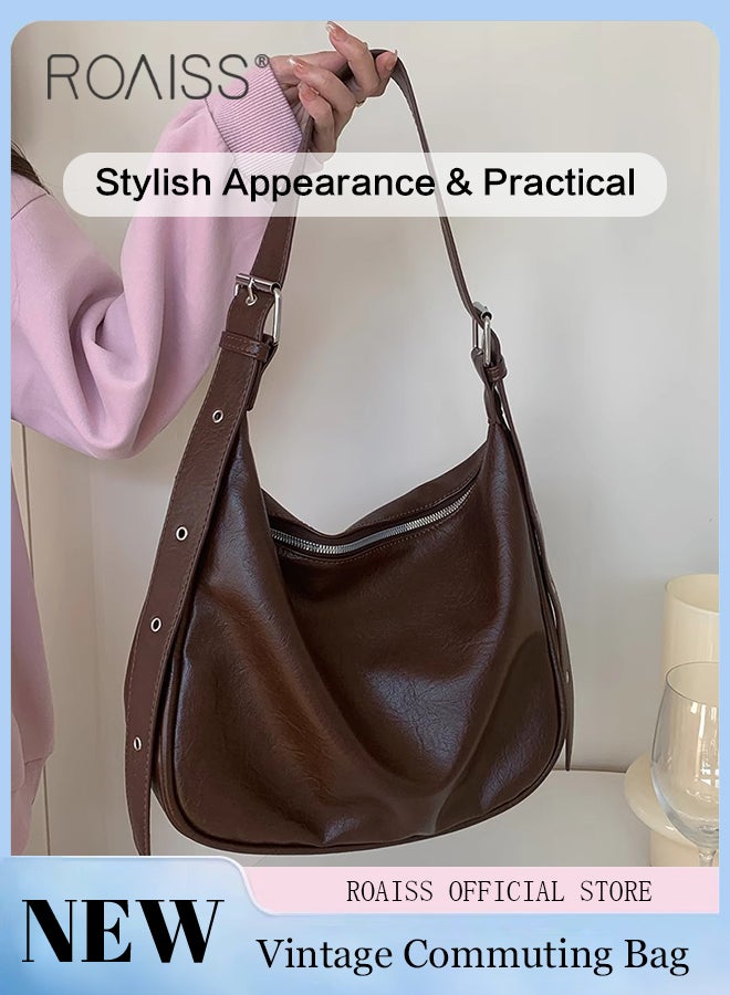 roaiss Fashion Largecapacity Handbag for Women Casual Lazy Style Versatile Commuter Adjustable Shoulder Strap Shoulder Bag Convenient Magnetic Buckle Practical Wear Resistant Tote Bag  - Image 1