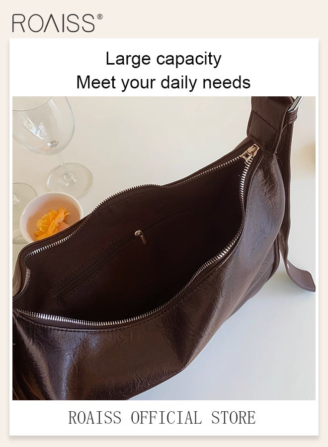 roaiss Fashion Largecapacity Handbag for Women Casual Lazy Style Versatile Commuter Adjustable Shoulder Strap Shoulder Bag Convenient Magnetic Buckle Practical Wear Resistant Tote Bag  - Image 3