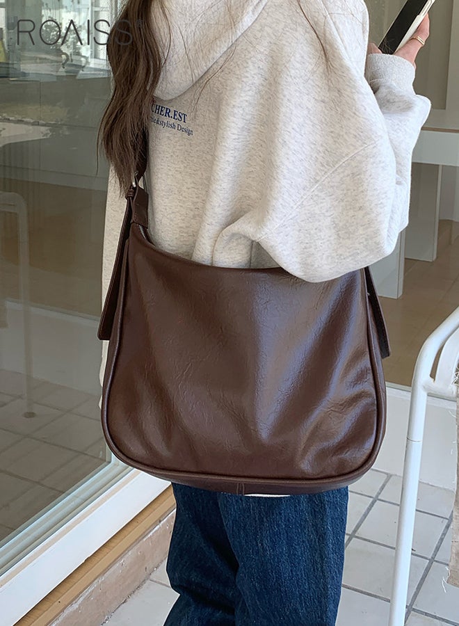 roaiss Fashion Largecapacity Handbag for Women Casual Lazy Style Versatile Commuter Adjustable Shoulder Strap Shoulder Bag Convenient Magnetic Buckle Practical Wear Resistant Tote Bag  - Image 2